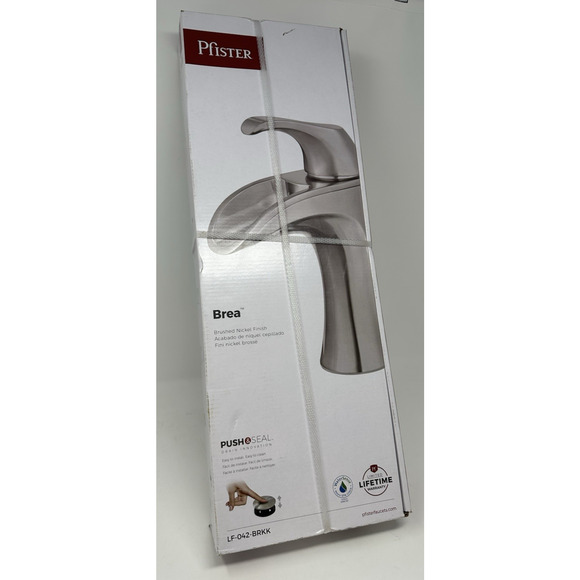 PFISTER BREA SINGLE HANDLE 1 HOLE BATHROOM FAUCET BRUSHED NICKEL W DECKPLATE - Picture 1 of 8